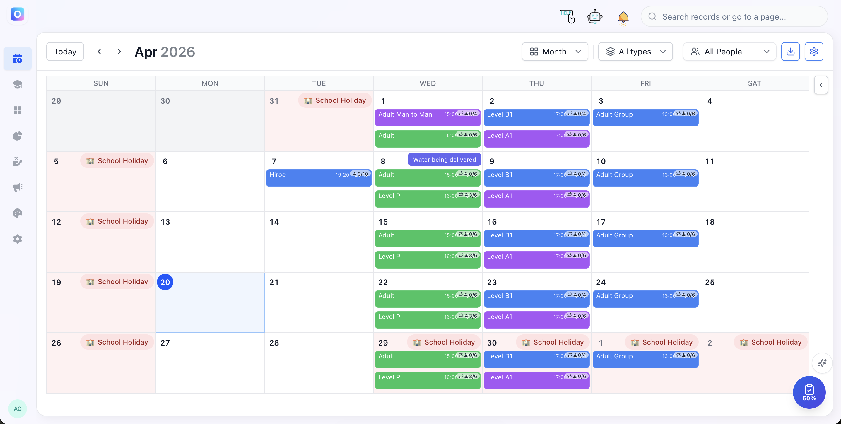 OneLearn month view and school calendar